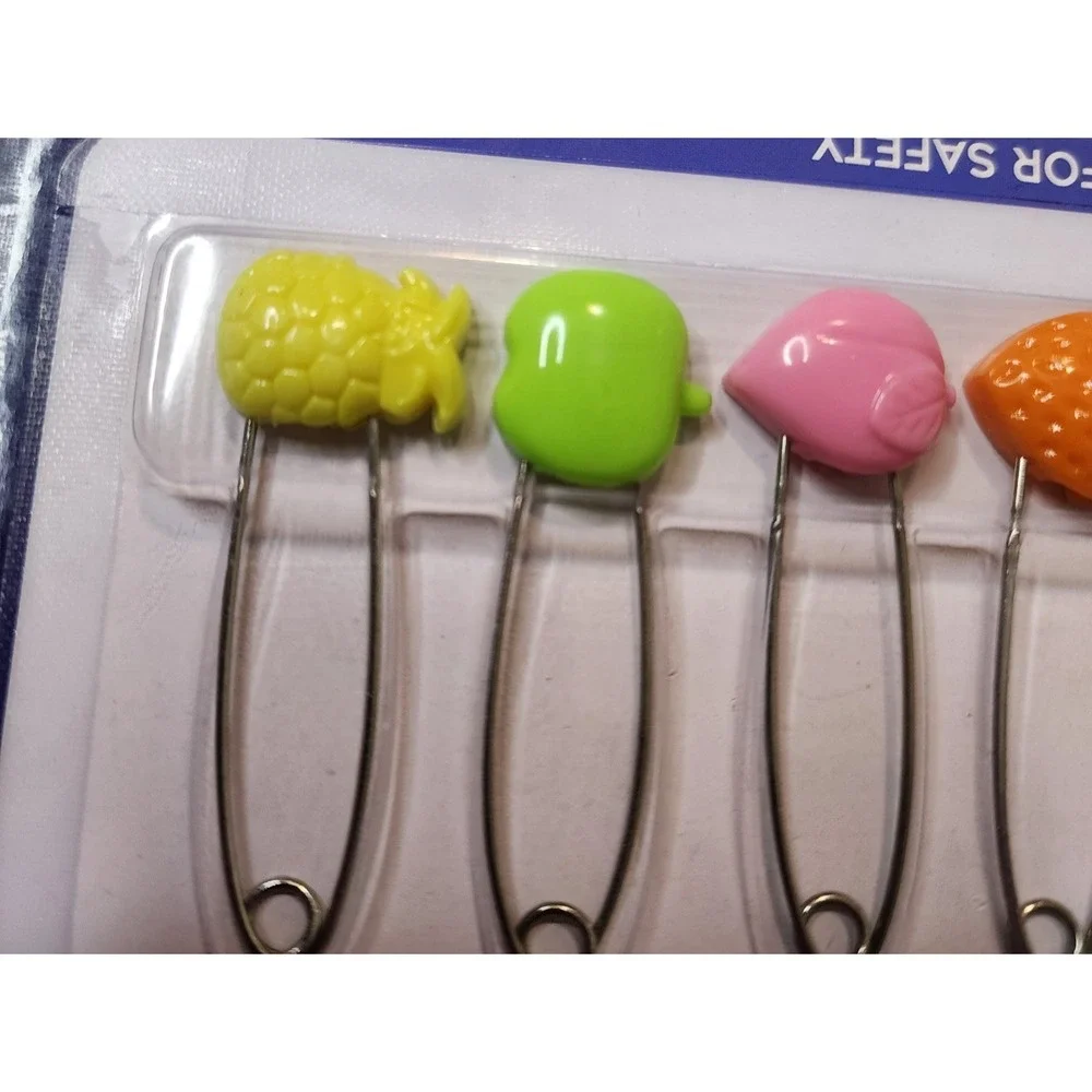 Baby Diaper Pins Safety Pin Lock Cloth Changing Locking Clip 6-Pack Fruit Pin